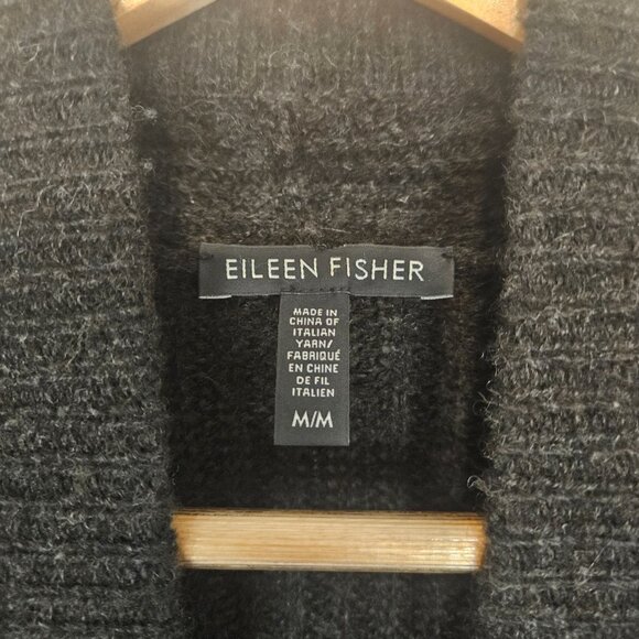 Eileen Fisher Open Front Cardigan Size Medium Yak Merino Wool Leather - Picture 5 of 7